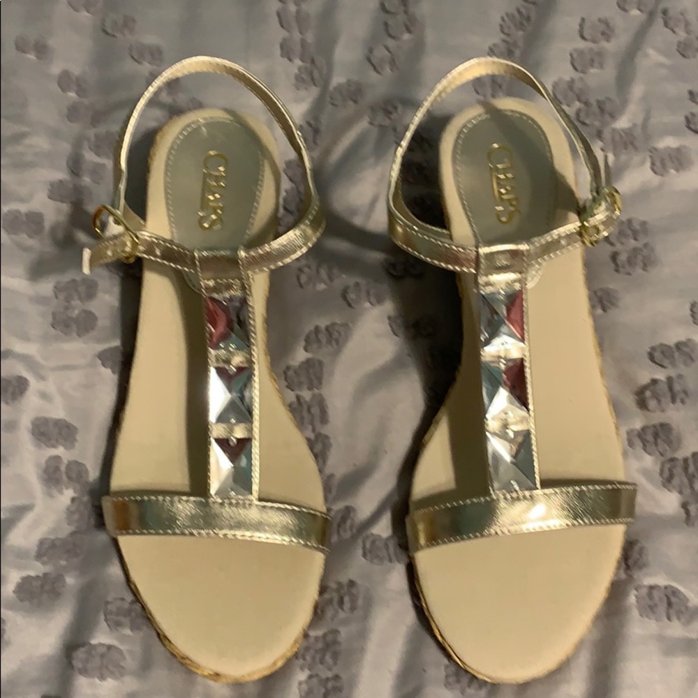 Chaps gold wedge sandal. Never worn